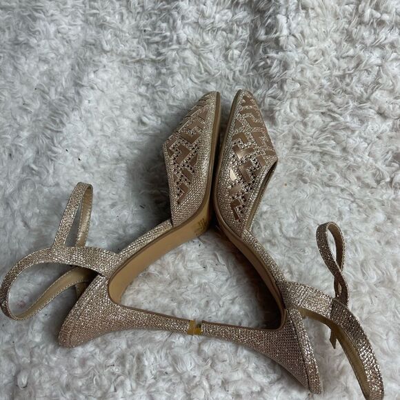 Delicacy"Jayda" Rose Gold Glittery Ankle Strap Pointed Toe  Heels Size 10 - Picture 4 of 9